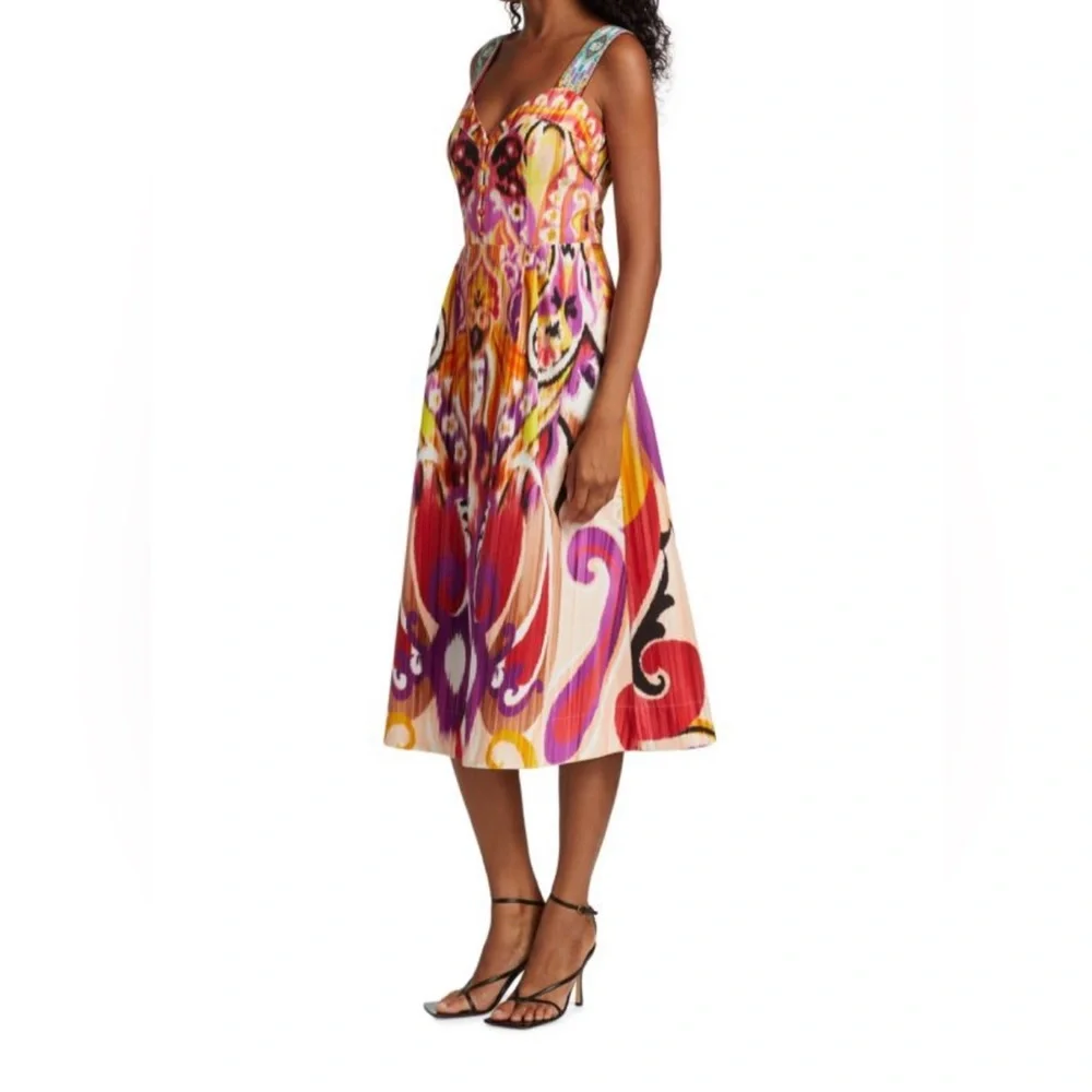 ETRO FUCHSIA IKAT RIBBON STRAP MIDI DRESS SIZE EU 40 - Picture 3 of 13